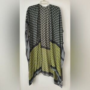 Viscose Shawl, Yellow/Gray/Black, Lightweight, Wide Arm Holes, Side Slits